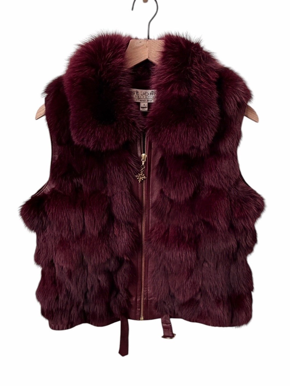 St. John 100% Fox Fur Vest Plum Oxblood Size Small